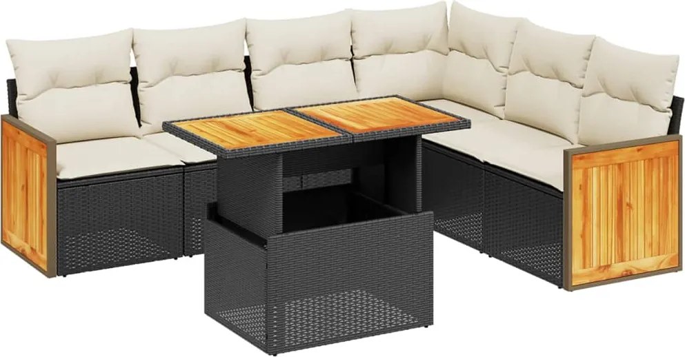 vidaXL Set canapele de grădină cu perne, 7 piese, negru, poliratan