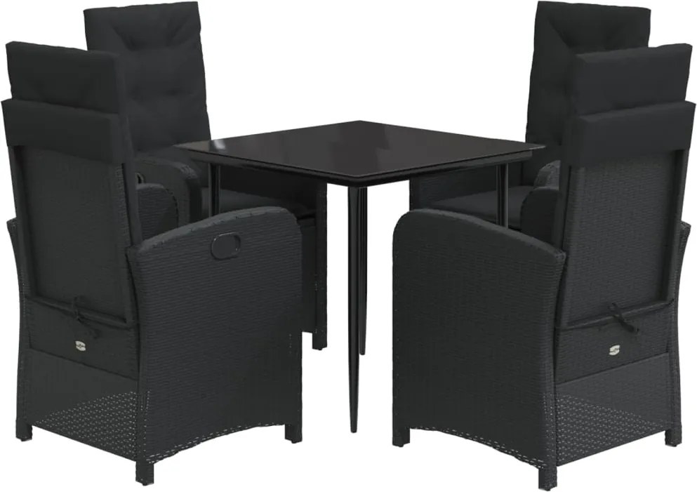 vidaXL Set mobilier de grădină cu perne, 5 piese, negru, poliratan