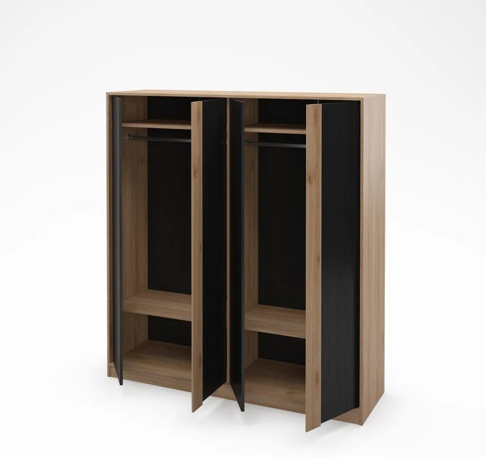 Șifonier negru/în culoare naturală cu aspect de lemn de stejar 180x197,5x53 cm Dennis – Marckeric