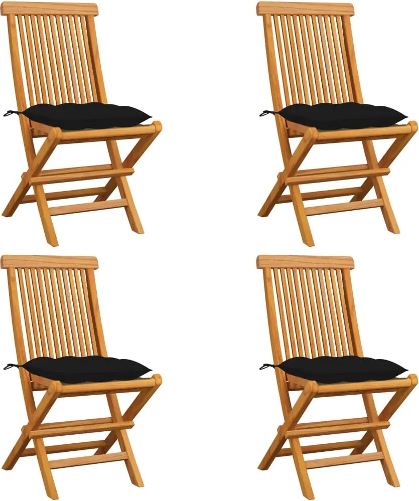 vidaXL Scaune de grădină cu perne, 4 buc., negru, lemn masiv de tec