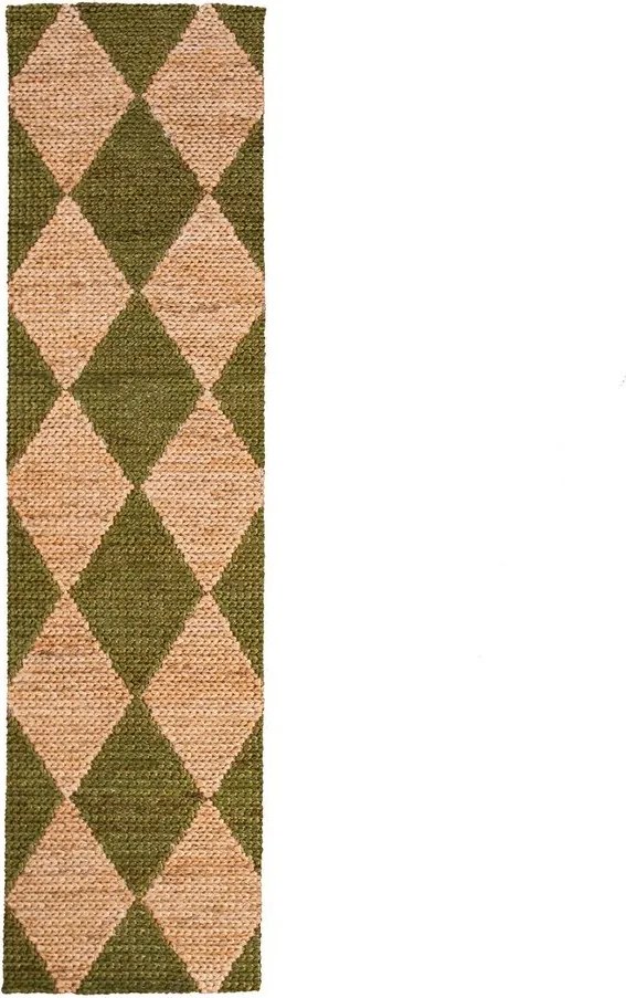 Covor tip traversă verde/în culoare naturală țesut manual din amestec de iută 80x230 cm Effie Diamond – Flair Rugs