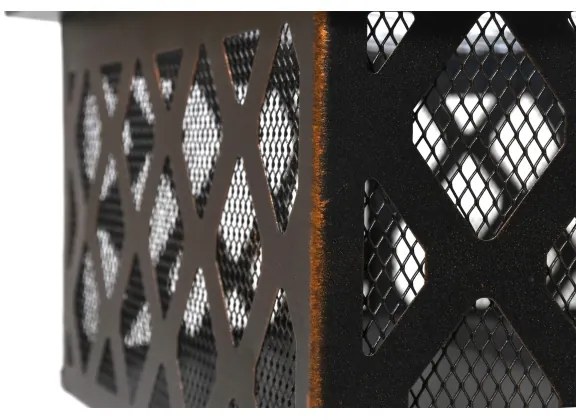 Vatră portabilă pe lemn cu grătar neagră/patină