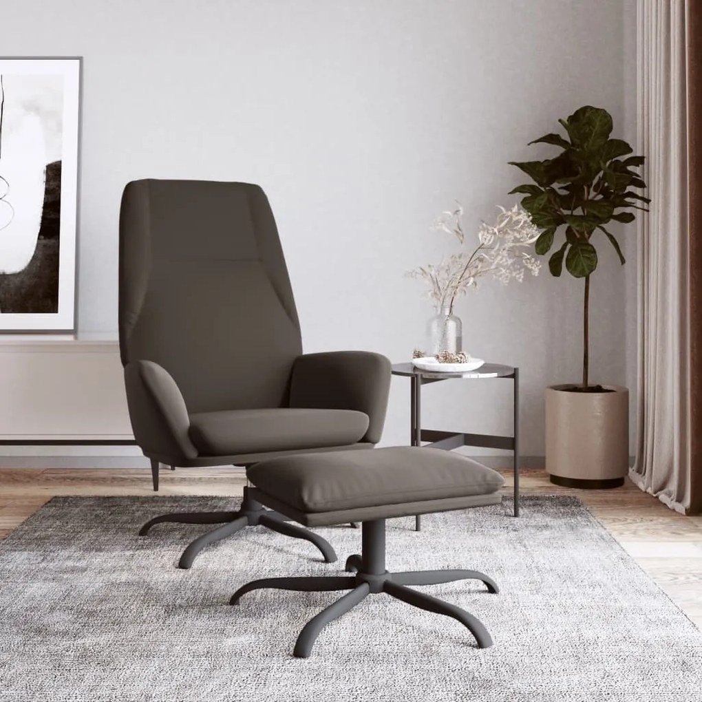 3097862 vidaXL Scaun de relaxare cu taburet, gri închis, microfibră