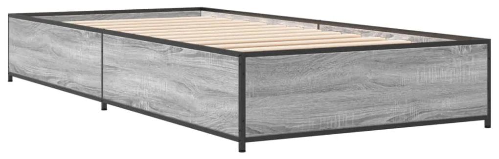 845109 vidaXL Cadru de pat, gri sonoma, 100x200 cm, lemn prelucrat și metal