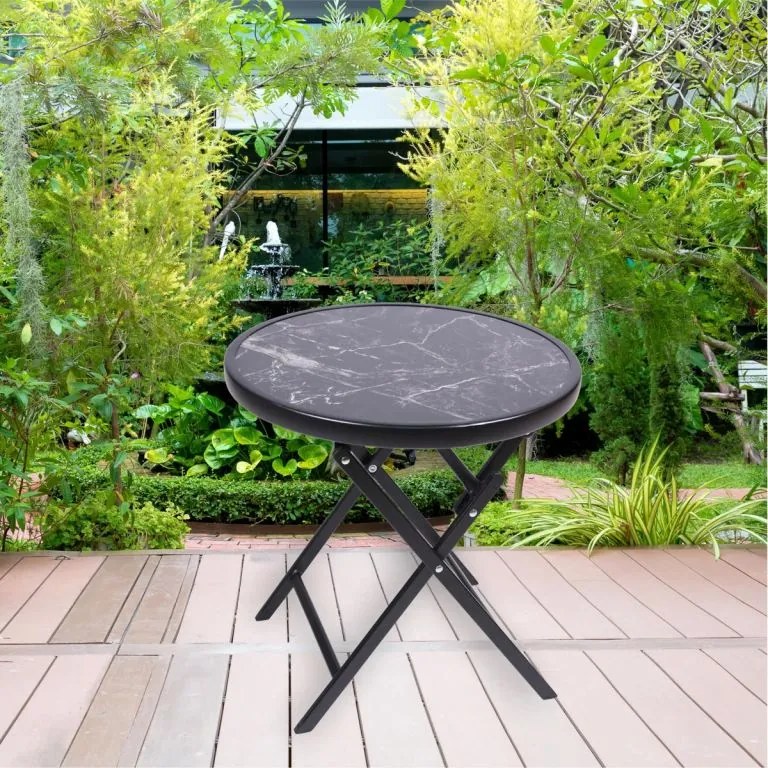 Masă bistro de grădină, pliabilă, Ø 45 cm, marmură neagră