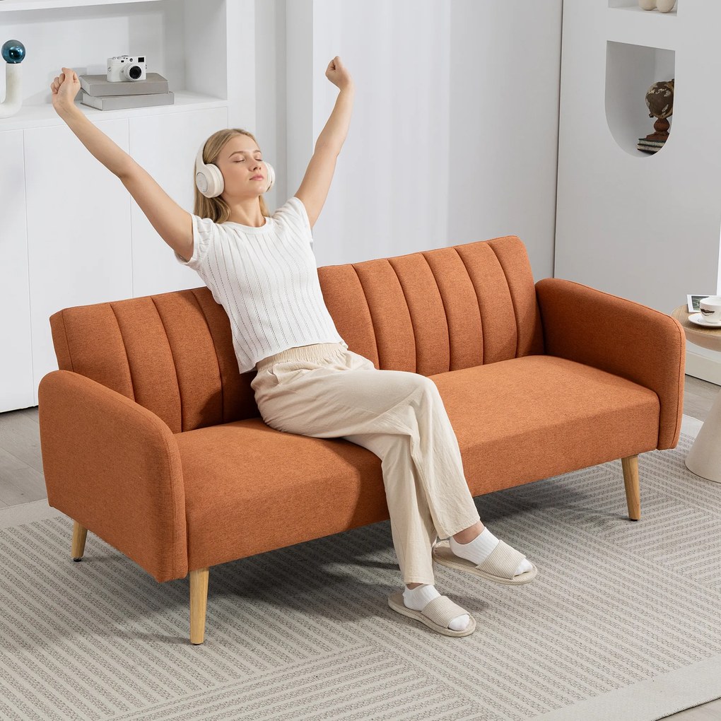 HOMCOM Canapea Extensibilă 2 Locuri Design scandinav Spătar reglabil în 3 poziții Picioare din lemn Material aspect in maro | Aosom Romania