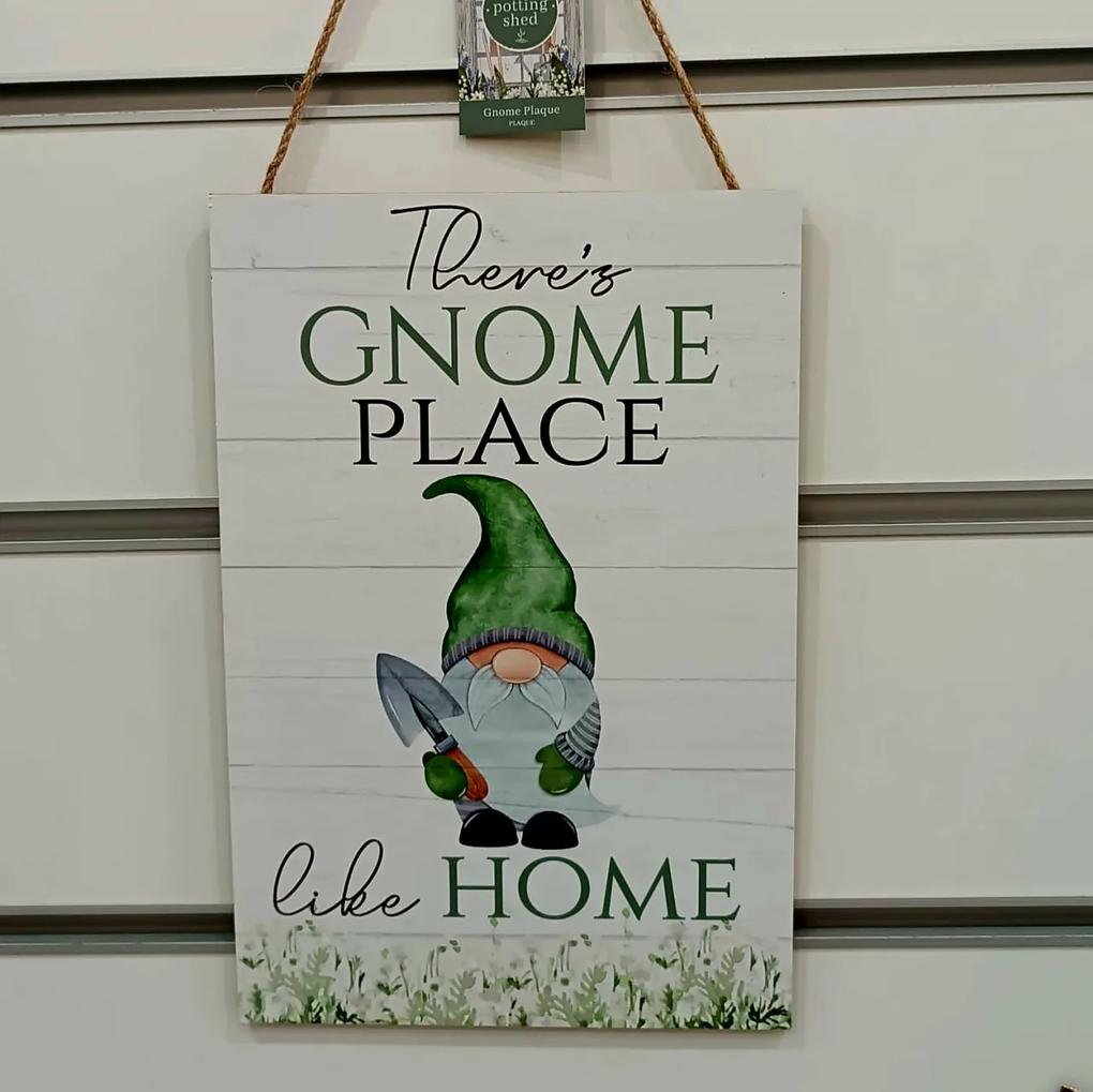 Placuta decorativa din lemn There's Gnome Place Like Home 30 cm