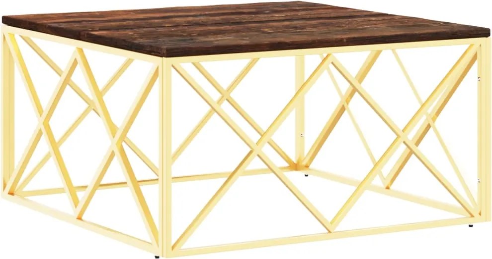 vidaXL Măsuță de cafea, auriu, oțel inoxidabil și lemn masiv reciclat