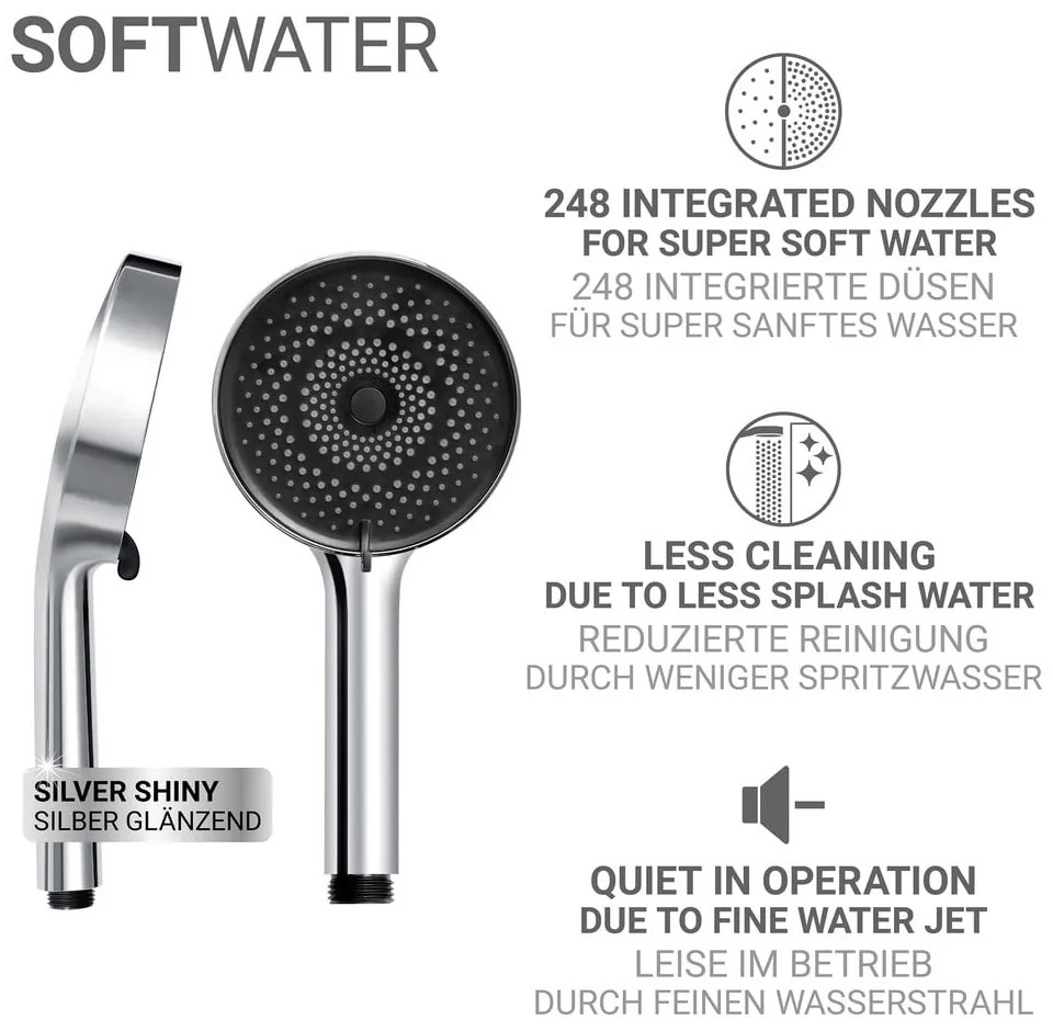 Cap de duș argintiu din plastic ø 12 cm Softwater – Wenko