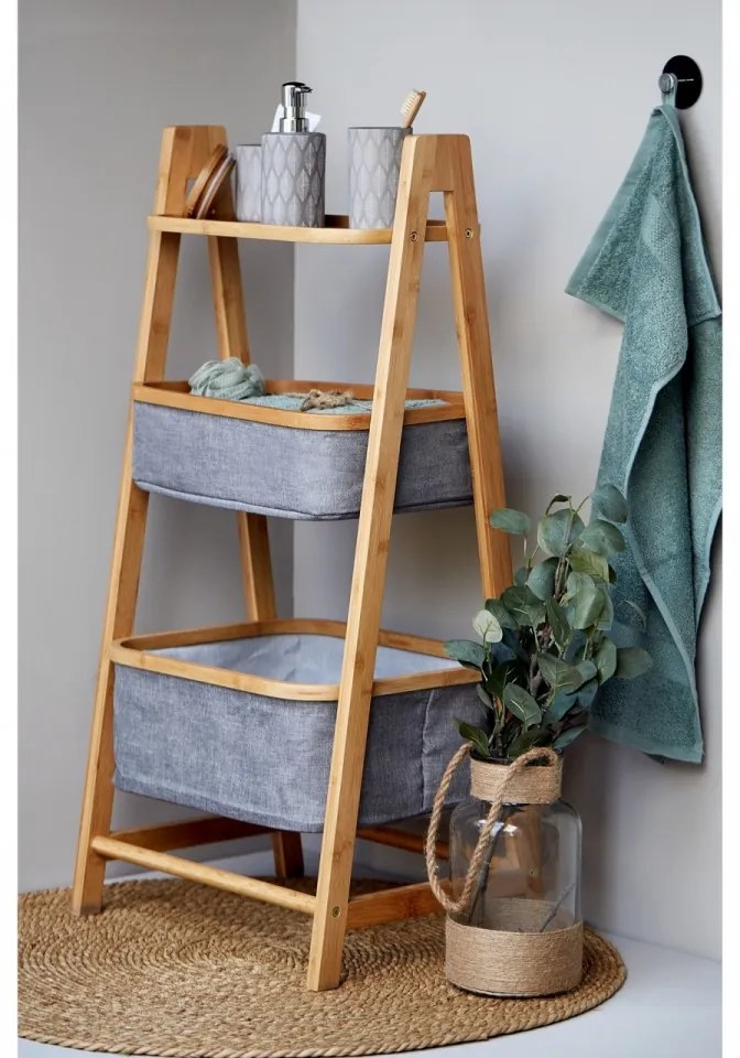 Organizator pentru baie cu 2 compartimente, Bahari, Wenko, 91 x 44 cm, lemn/poliester/bumbac, gri/natur