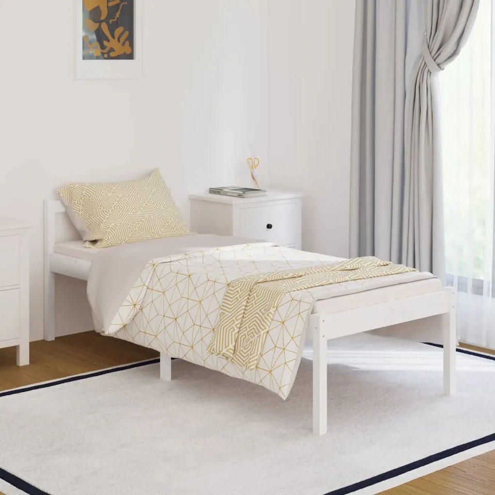 810575 vidaXL Cadru de pat mic single, alb, 75x190 cm, lemn masiv