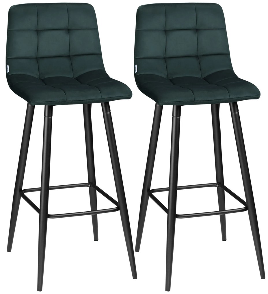 HOMCOM Set de 2 taburete de bar design cu suprafață din catifea capitonată și picioare din oțel înălțime 77 cm verde închis | Aosom Romania