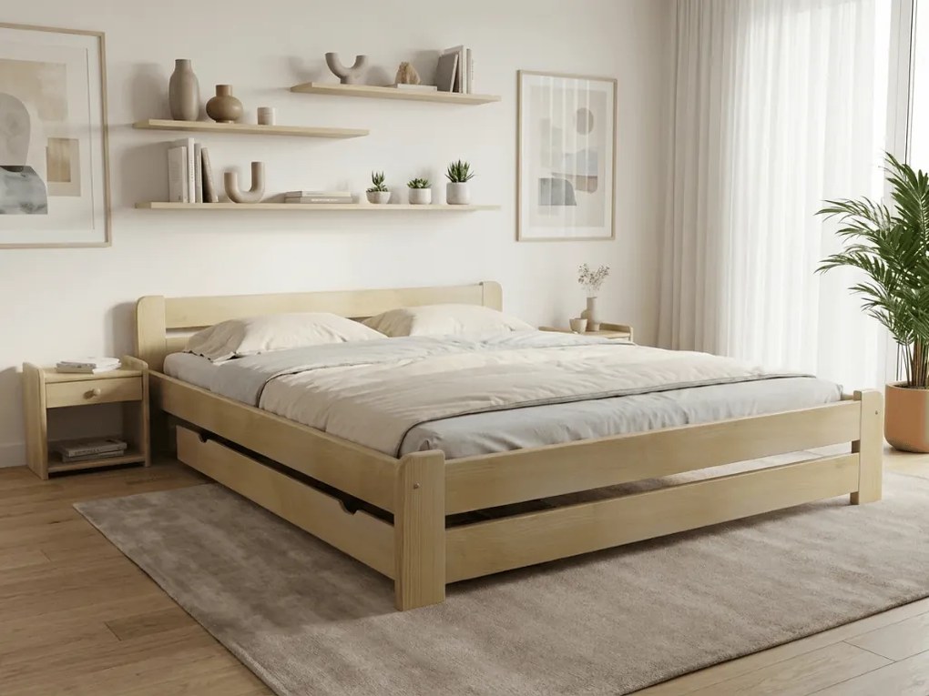 Pat Laura 140x200 cm, pin Saltele: Cu saltele Coco Maxi 20 cm, Somiera pat: Cu lamele drepte