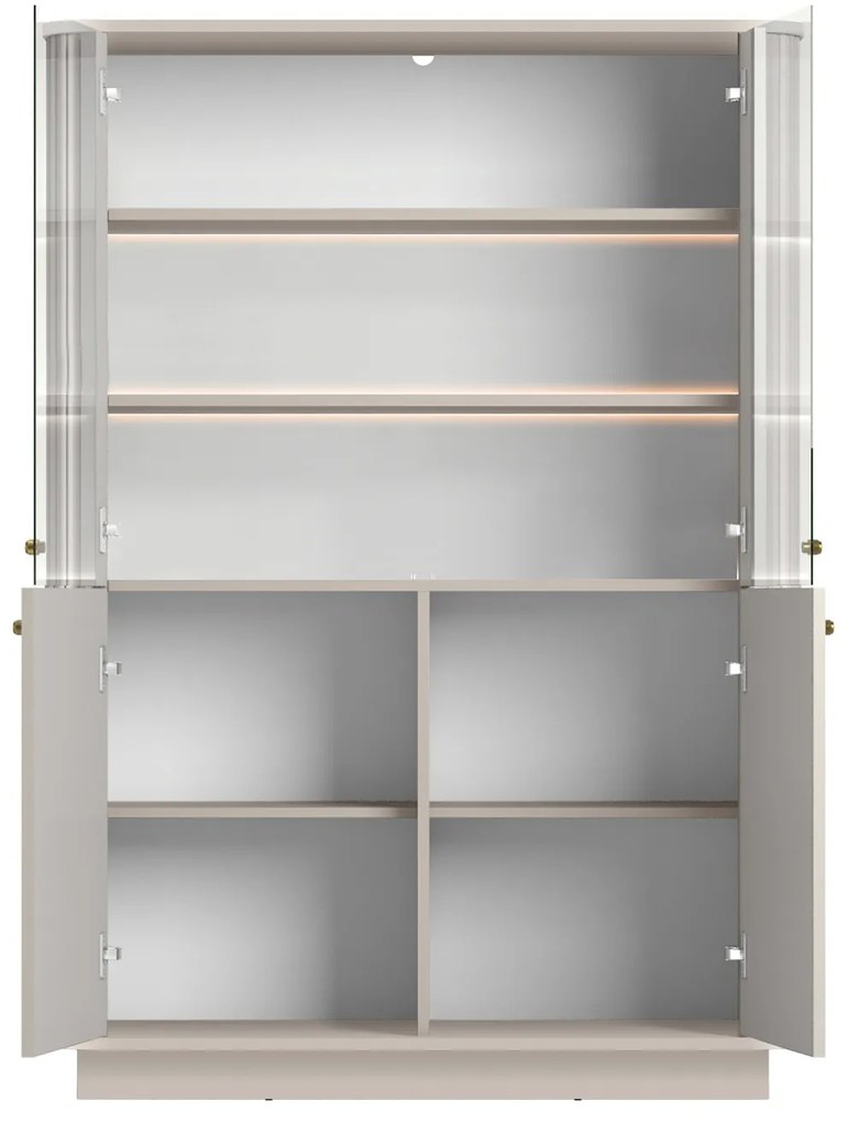 Vitrină Vesper 103 cm cu 4 uși - cașmir / mânere aurii