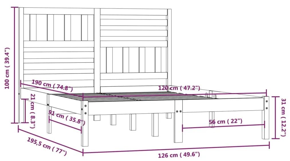 Cadru de pat mic dublu 4FT, gri, 120x190 cm, lemn masiv pin Gri, 120 x 190 cm