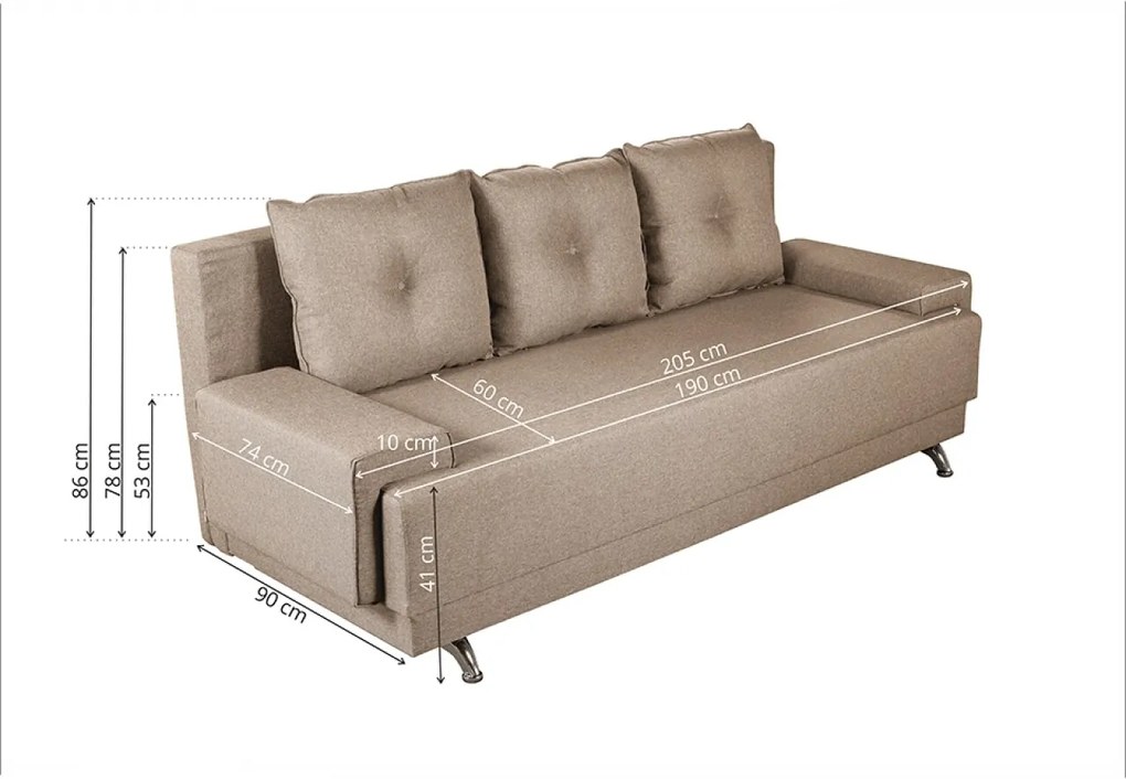Canapea extensibila Roma Lux Beige 205x90x86 cm + lada de depozitare, bej