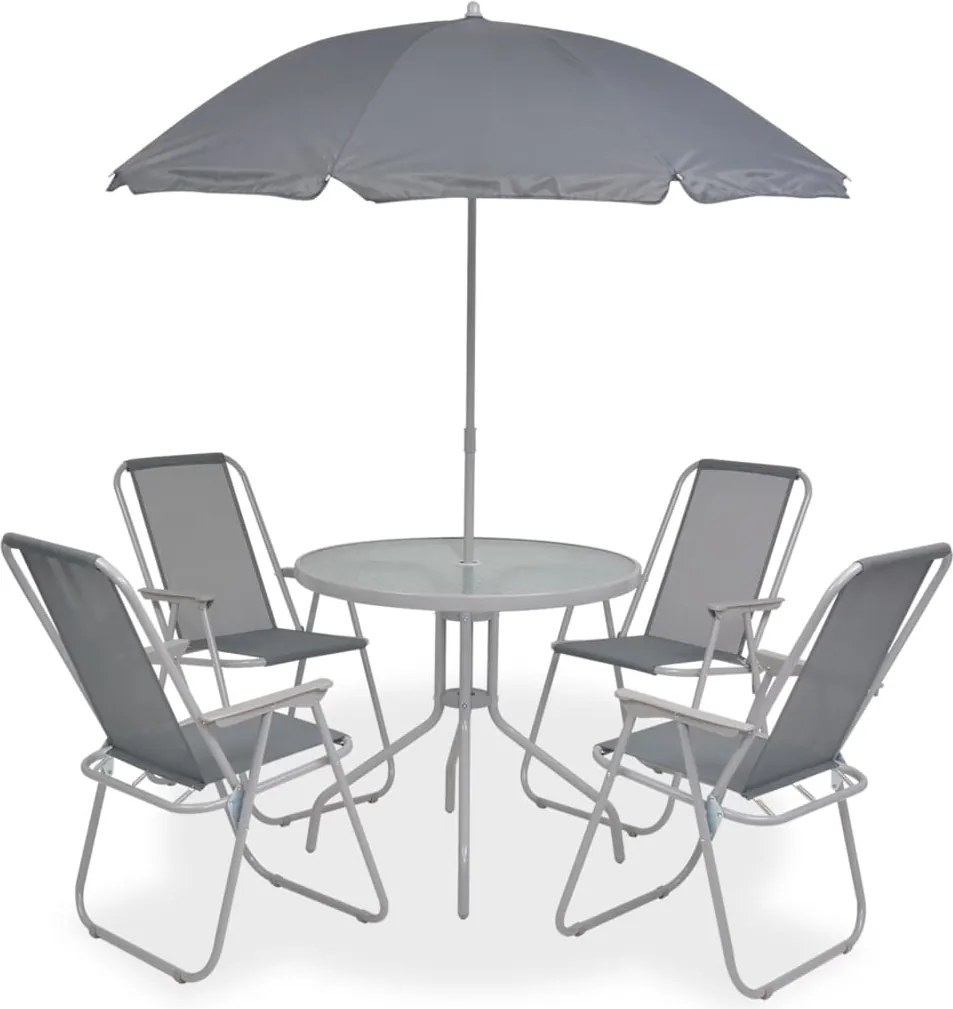 vidaXL Set mobilier de exterior, 6 piese, gri, oțel și textilenă