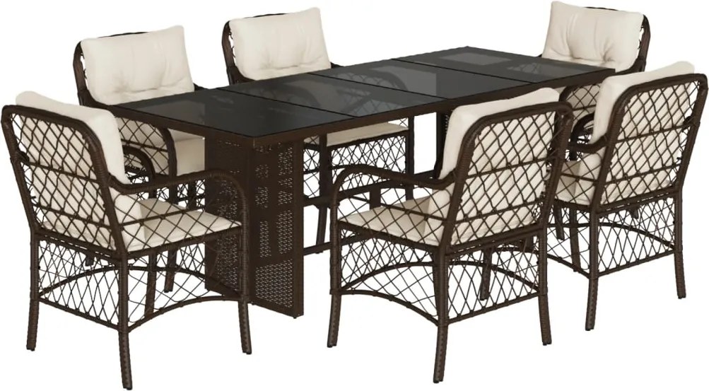 vidaXL Set mobilier de grădină cu perne, 7 piese, maro, poliratan