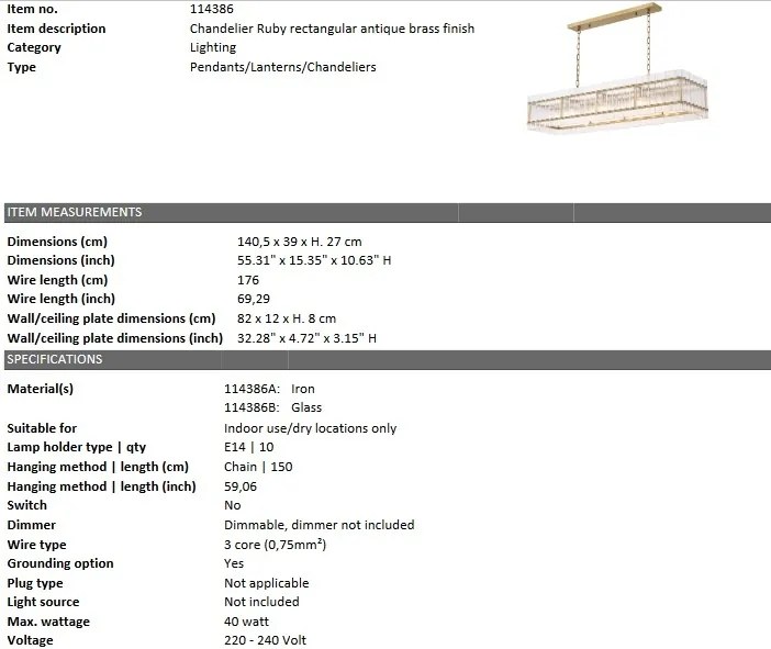 Candelabru design elegant LUX Ruby rectangular 114386 HZ