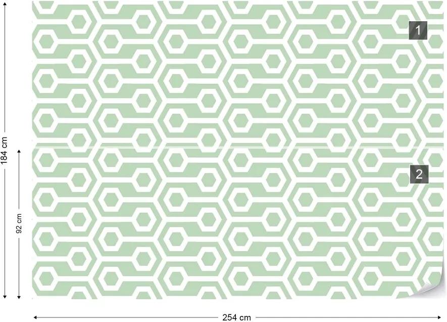 Fototapet GLIX - Green Geometric Retro Pattern + adeziv GRATUIT Tapet nețesute - 254x184 cm