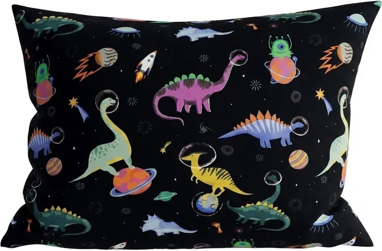 Set lenjerie de pat din microfibra pentru copii DINO SPACE colorat + husa de perna 50 x 70 cm GRATUIT