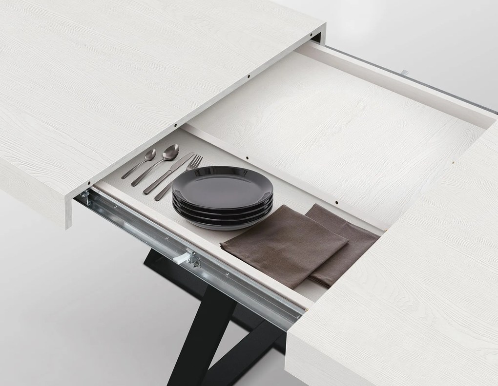 Masa Ariel extensibila, picior metalic negru - BLAT GRI CIMENT