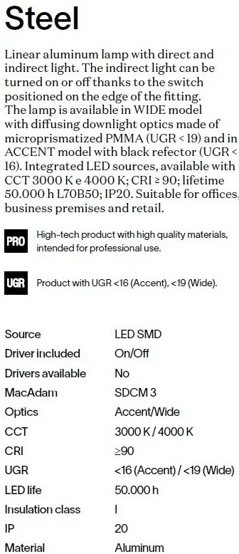Lustra liniara cu lumina directa si indirecta STEEL Accent White 3000K