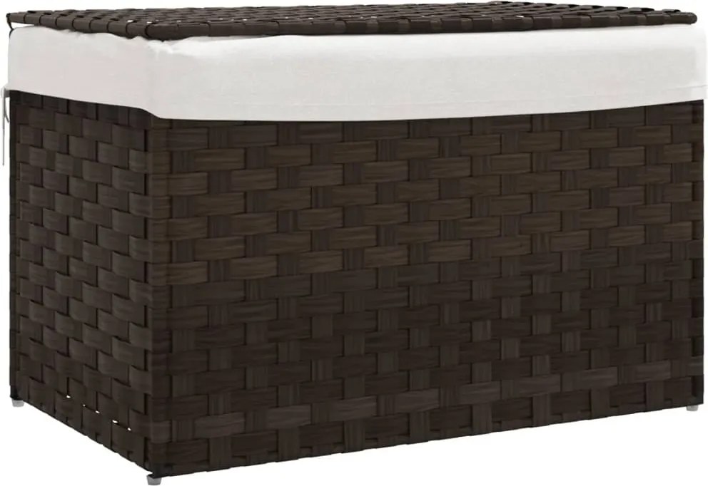 vidaXL Coș de rufe cu capac, maro închis, 55,5x35x34 cm, poliratan