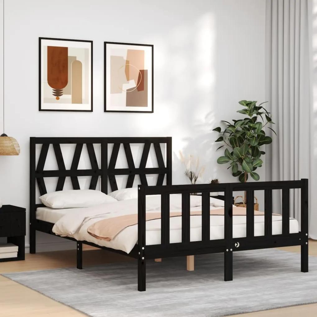 3192475 vidaXL Cadru de pat cu tăblie, negru, 140x190 cm, lemn masiv