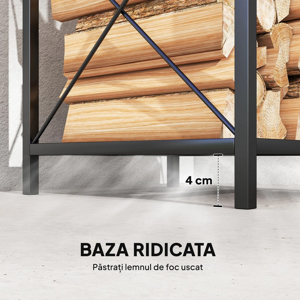 Outsunny Suport de Lemne Exterior a 2 Livelli din Metal cu Bază Ridicată Negru | Aosom Romania