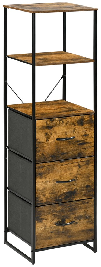 HOMCOM Mobilier de depozitare cu rafturi și 3 sertare din material textil pliabile detașabile, stil industrial, dim. 44L x 40l x 155Î cm | Aosom Romania