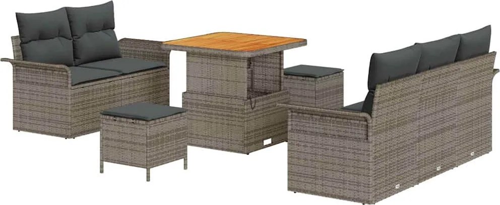 vidaXL Set de canapele pentru grădină cu pernă 8 pcs Gri poliratan