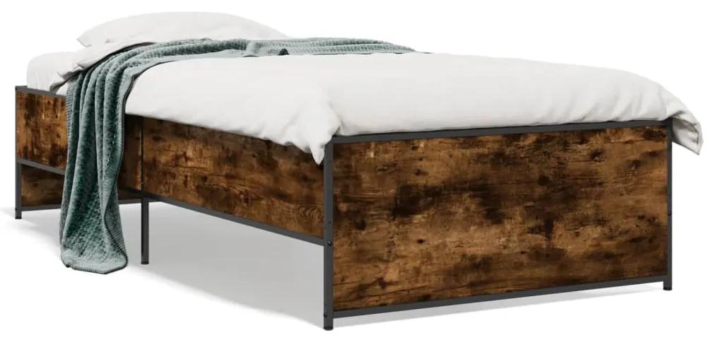 845248 vidaXL Cadru de pat, stejar fumuriu, 90x190cm, lemn prelucrat și metal