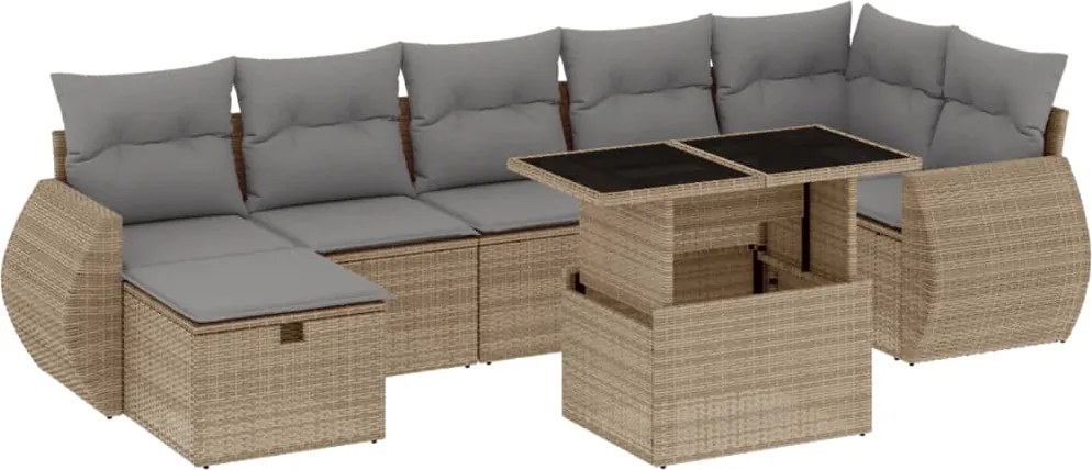 vidaXL Set canapele de grădină, 8 piese, cu perne, bej, poliratan
