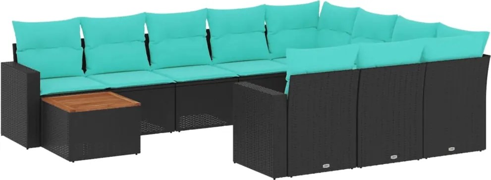 vidaXL Set canapele de grădină cu perne, 11 piese, negru, poliratan