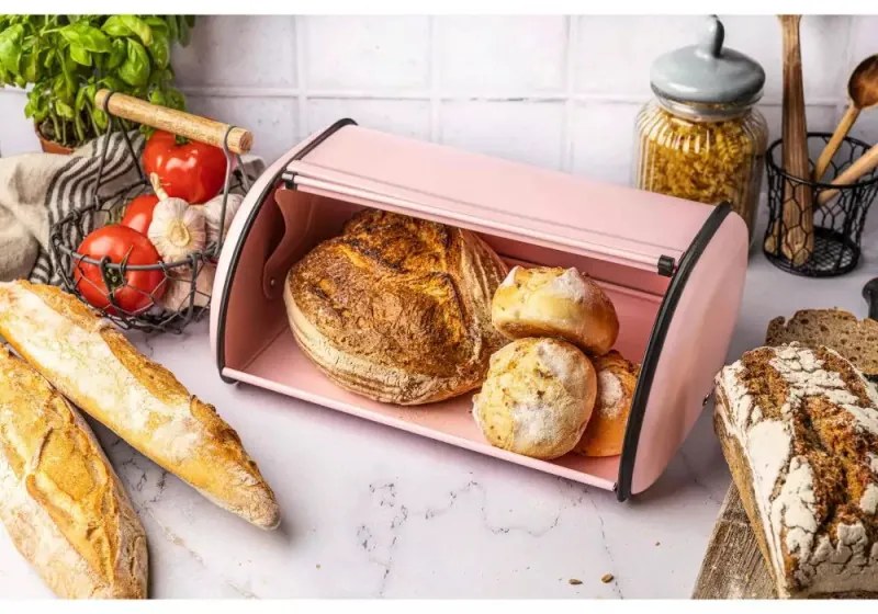Cutie pentru paine Kinghoff KH 1868, 18.5x27x44 cm, Deschidere si inchidere lina, Otel, Roz