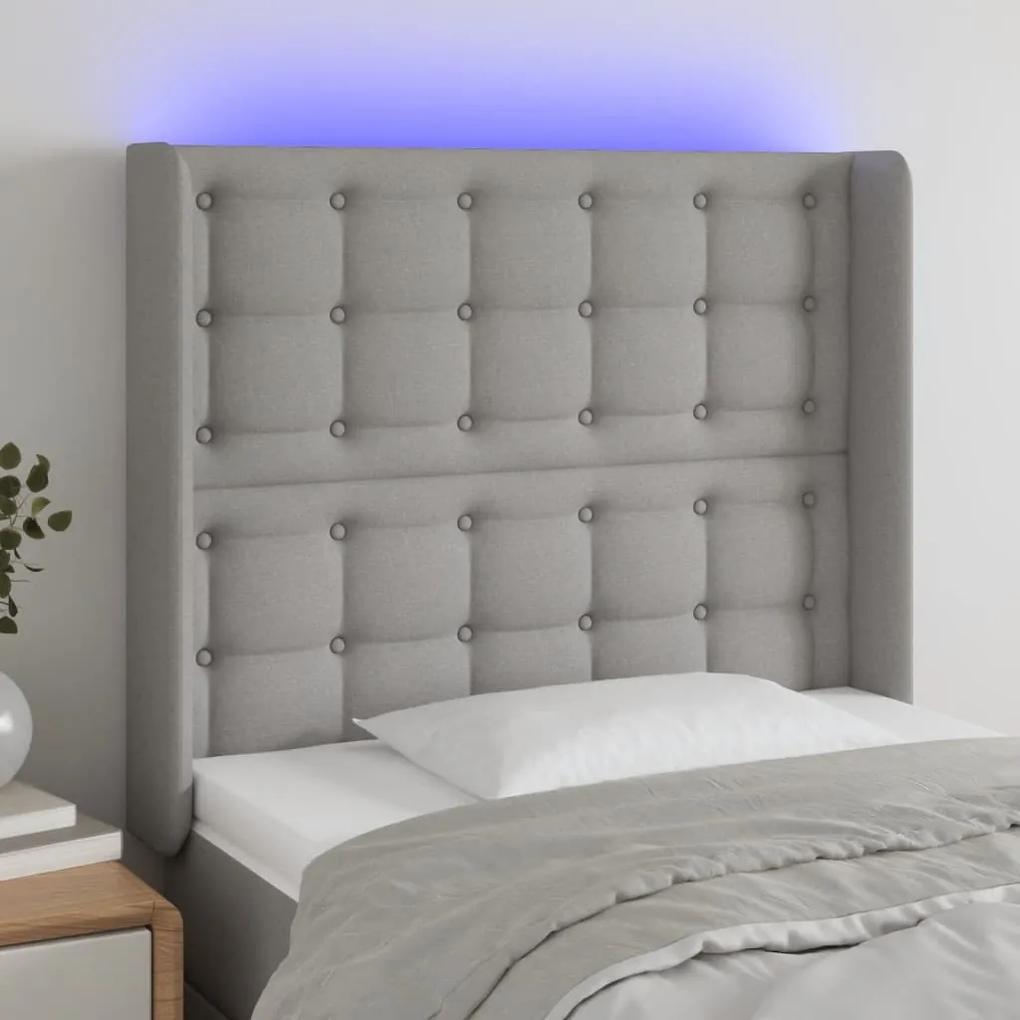 3124456 vidaXL Tăblie de pat cu LED, gri deschis, 83x16x118/128 cm, textil