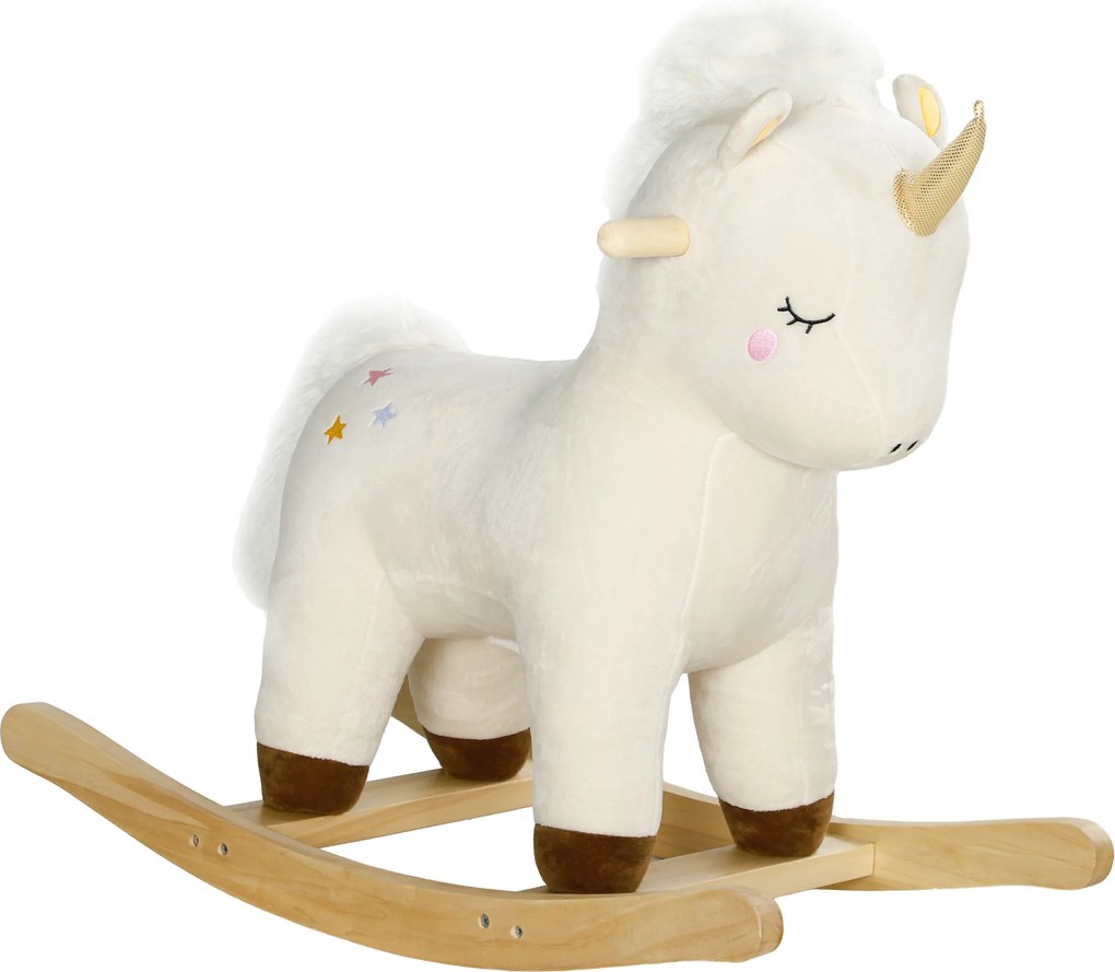 AIYAPLAY Cal Balansoar pentru Copii 2-4 Ani în Formă de Unicorn cu Sunete și Înveliș Moale, 63x33x56 cm, Alb | Aosom Romania