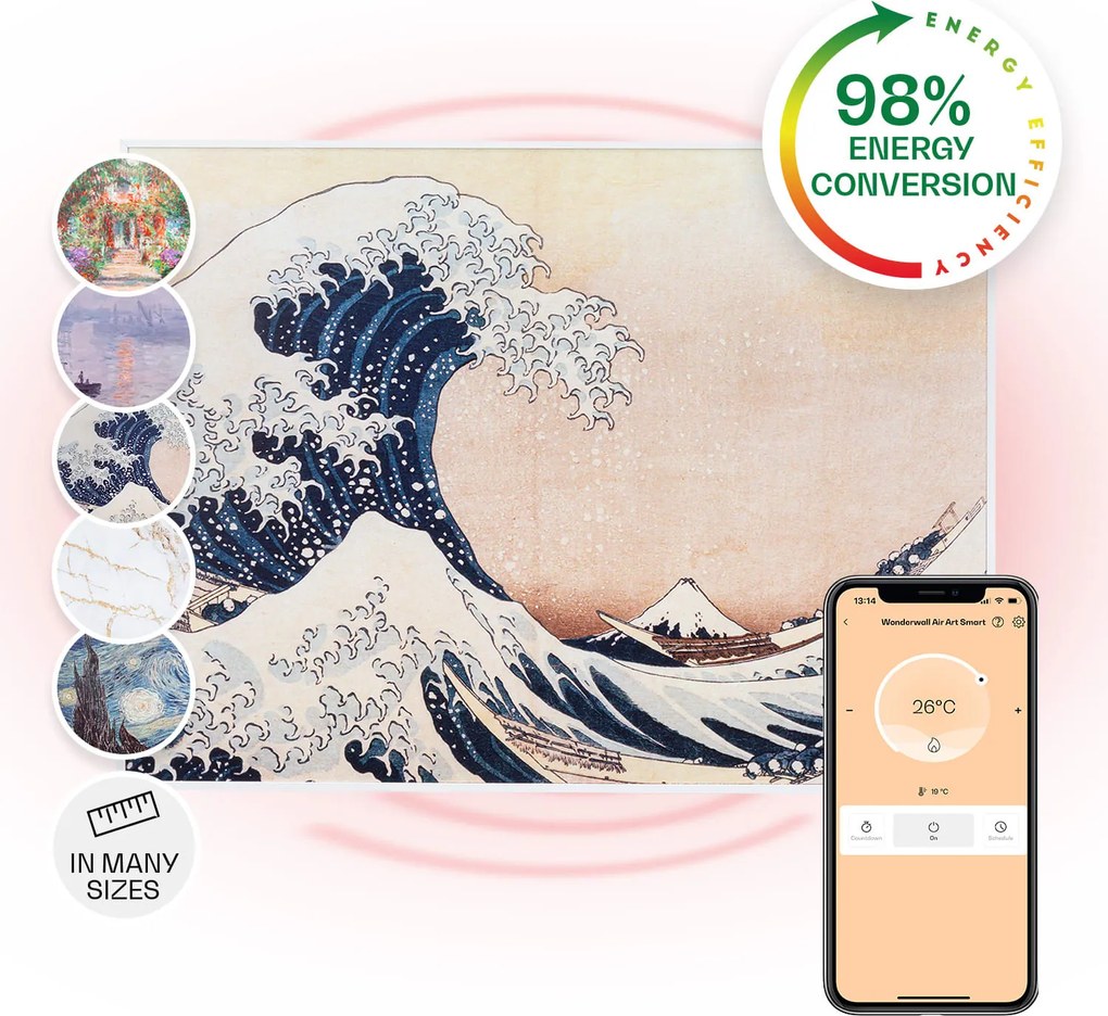 Klarstein Wonderwall Air Art Smart, încălzitor cu infraroșu, 80 x 60 cm, 500 W, aplicație, valuri albastre