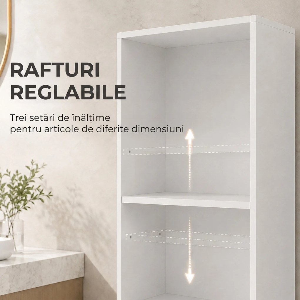 HOMCOM Dulap Baie Slim cu Organizator Glisant pe Roți, Sertar și Raft Reglabil, MDF, 18 x 40 x 135 Cm, Alb | Aosom Romania