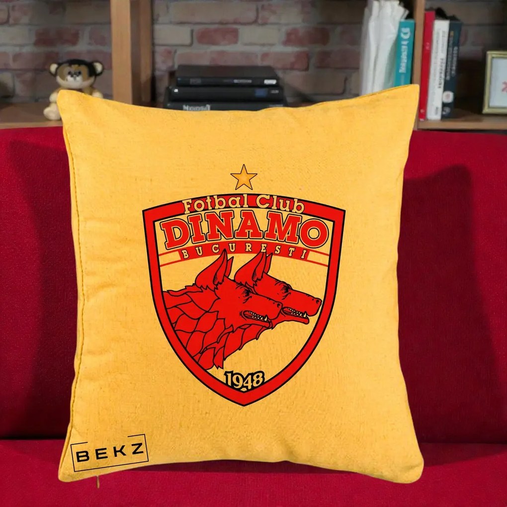 Perna Personalizata FC Dinamo Bucuresti 1948 Fotbal, 40x40 cm, Galben, Husa Detasabila, Perna Inclusa, BEKZ®