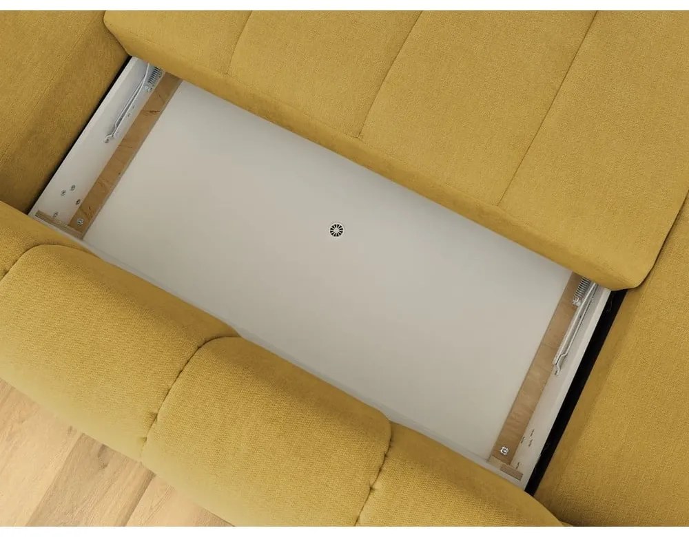 Colțar galben muștar extensibil/cu spațiu de depozitare (cu colț pe partea dreaptă/în formă de "U") Fuji – Bobochic Paris