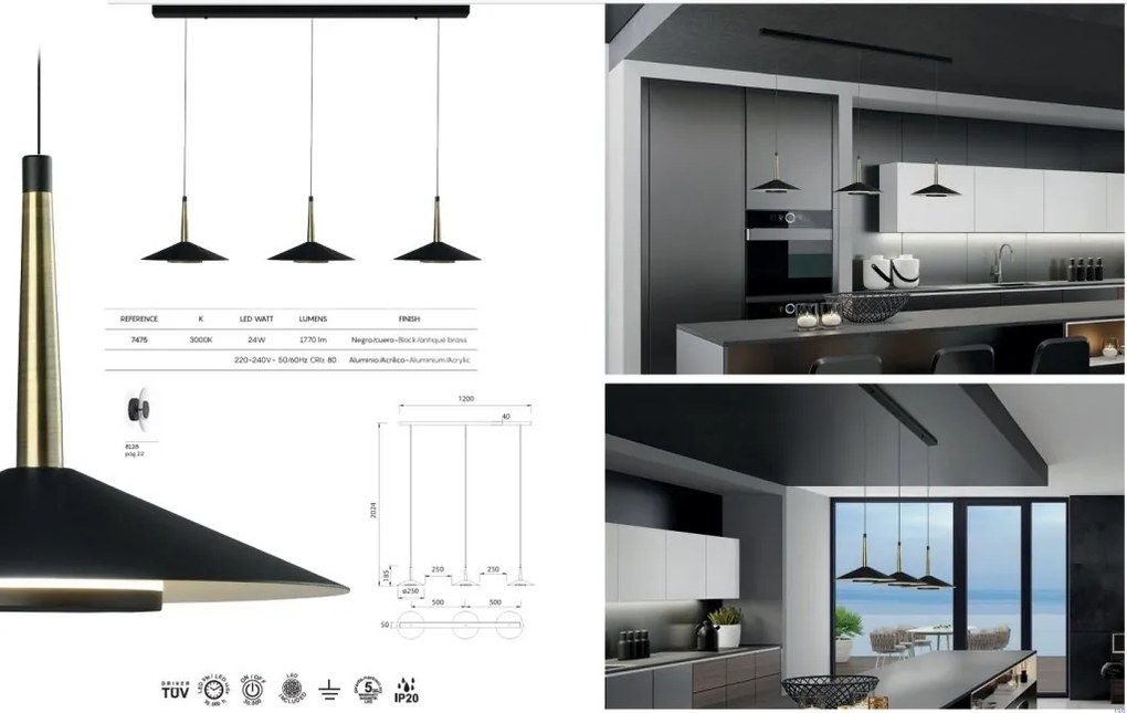 Lustra cu 3 pendule LED design tehnic ORION MA-7475