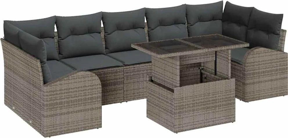 vidaXL Set de canapele pentru grădină cu pernă 8 pcs Gri Poli Rattan