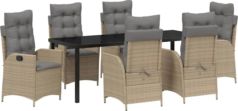 vidaXL Set de masă pentru grădină cu pernă 7 pcs Bej poliratan