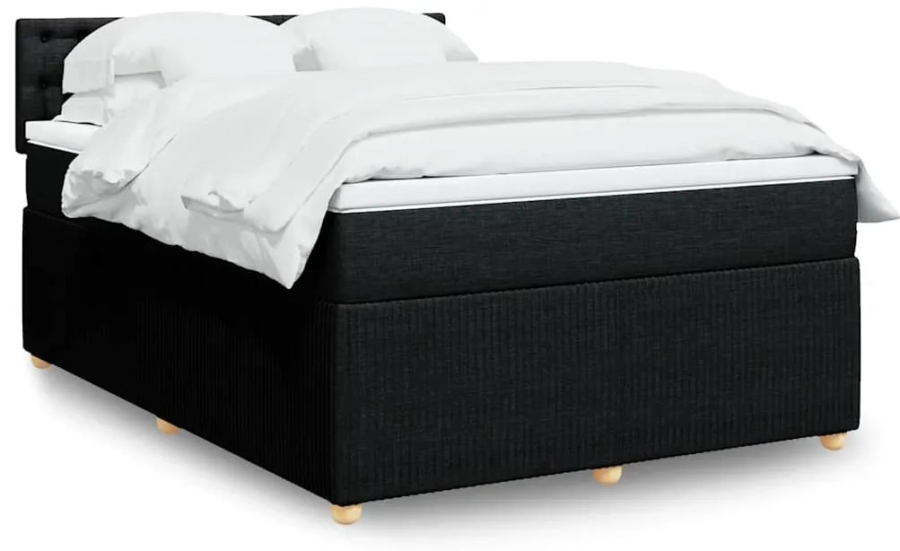vidaXL Pat box spring cu saltea, negru, 140x190 cm, textil