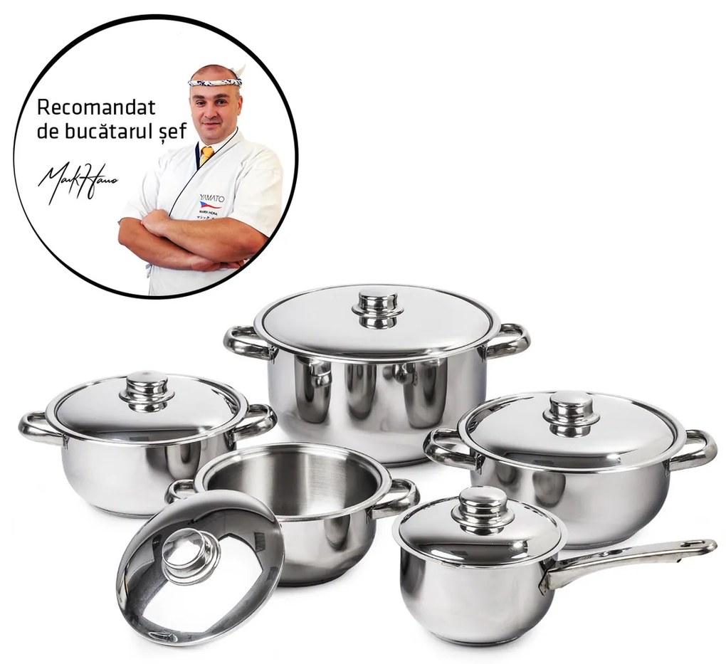 Set oale inox cu capac inox 4Home Destiny, 10 piese