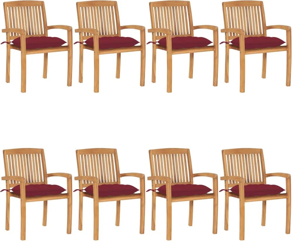 vidaXL Scaune grădină stivuibile cu perne, 8 buc, lemn masiv tec