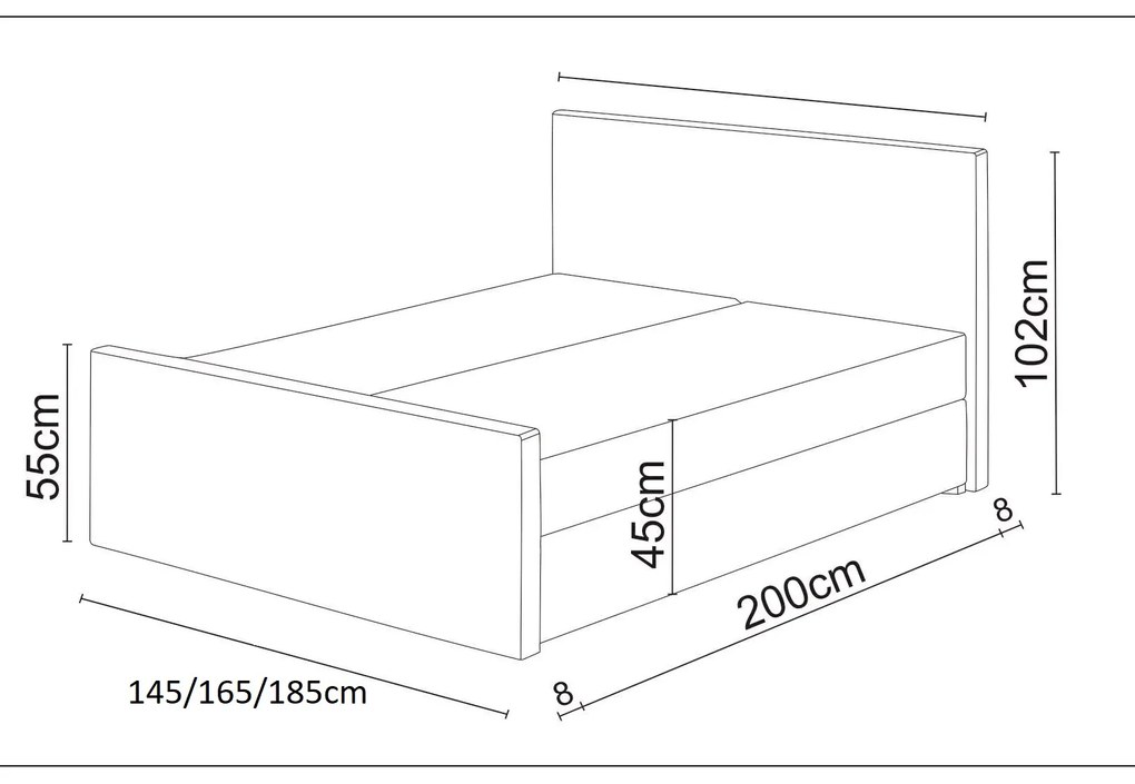 Pat matrimonial Boxspring 200 cm Milagros 2 (negru) ( cu saltea și sp. depozitare). 1047240
