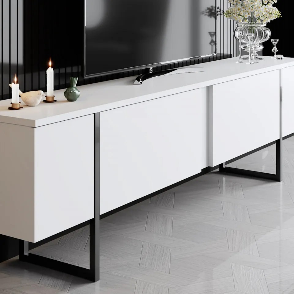 Comoda TV Luxe, Alb / Negru